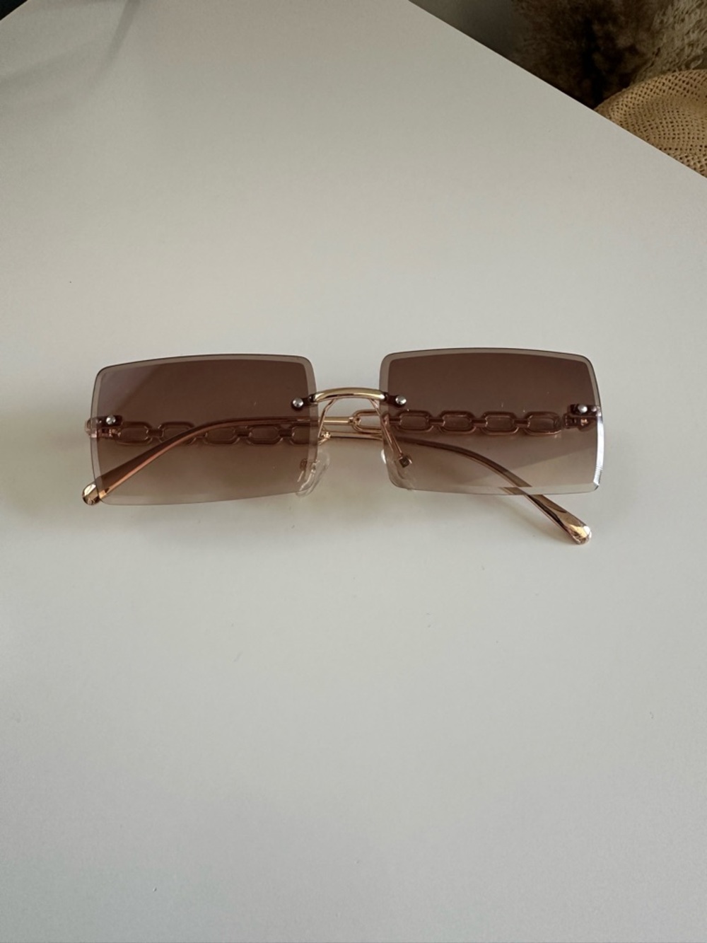 **SOLD ON DEPOP** SHEIN Rimless Square Sunglasses with Brown Gradient Lenses